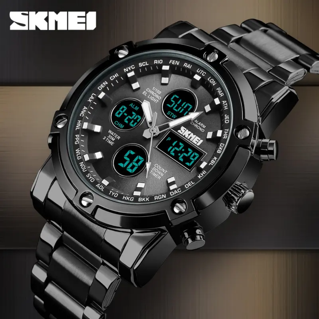 SKMEI 1389 Dual Time Full Black Multifunctional Men’s Premium Watch - Image 4