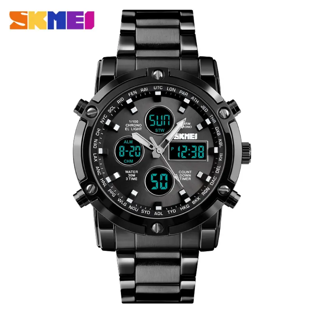 SKMEI 1389 Dual Time Full Black Multifunctional Men’s Premium Watch - Image 3