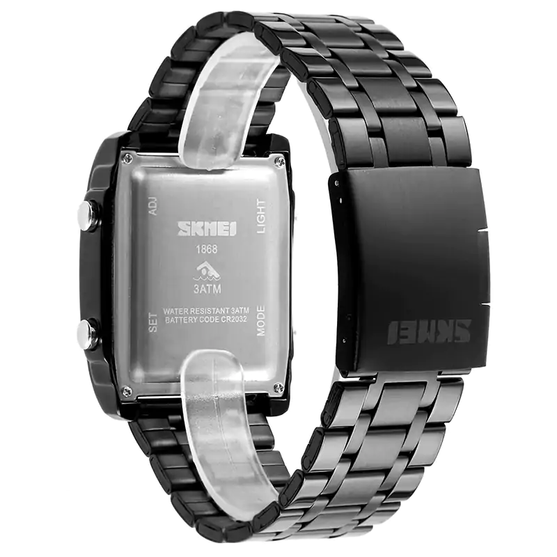 SKMEI 1868 Luxury Fashion Watch Date Week LED Luminous Alarm Clock Waterproof Men's Watch - Black - Image 3