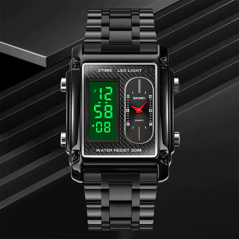 SKMEI 1868 Luxury Fashion Watch Date Week LED Luminous Alarm Clock Waterproof Men's Watch - Black - Image 5