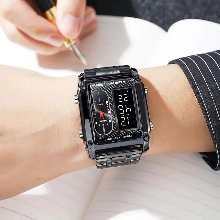 SKMEI 1868 Luxury Fashion Watch Date Week LED Luminous Alarm Clock Waterproof Men's Watch - Black - Image 4