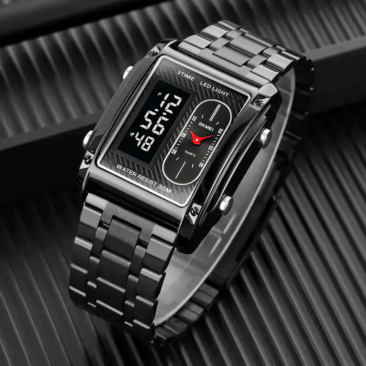 SKMEI 1868 Luxury Fashion Watch Date Week LED Luminous Alarm Clock Waterproof Men's Watch - Black - Image 6
